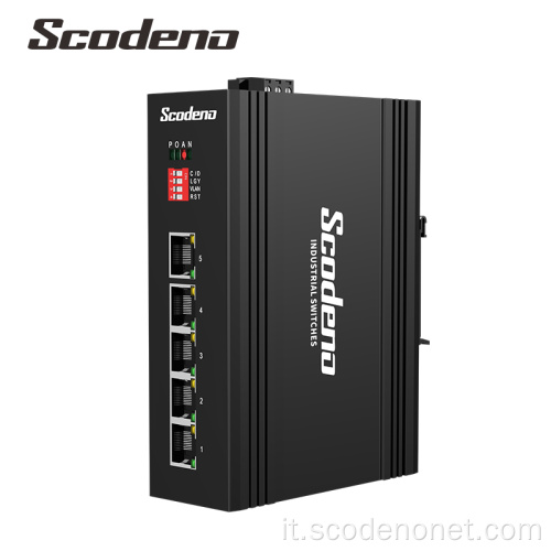 Scodeno 10/100 M Base-T 5 porte POE+ Switch di rete Ethernet di livello 2 IP40 Switch industriale di qualità di livello industriale